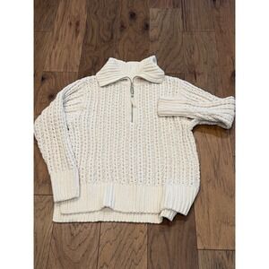 Aerie Women's Cream Cable Knit Quarter Zip Mock Neck Sweater Medium